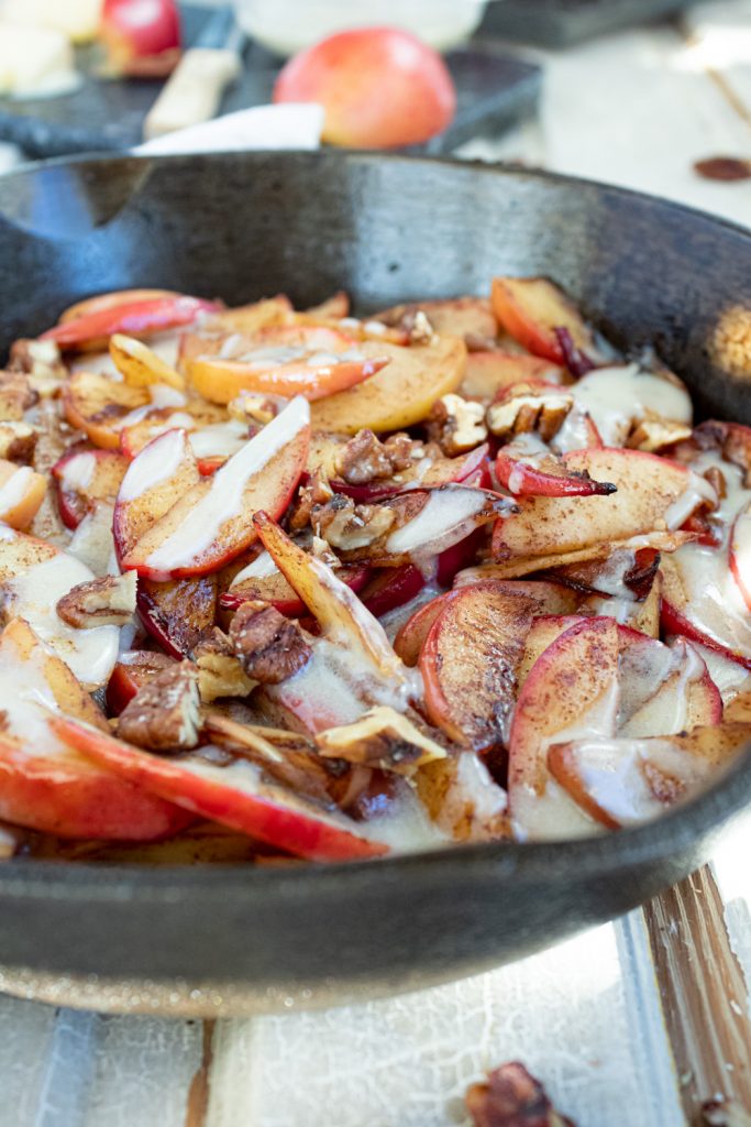 cinnamon apples in cast iron pan