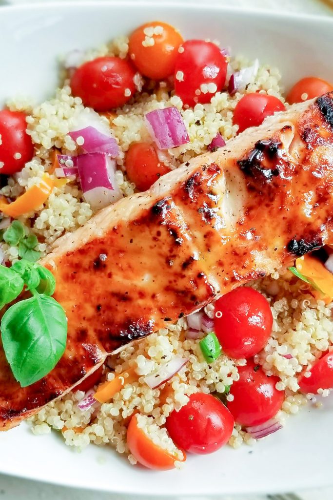 overhead pic of salmon on quinoa