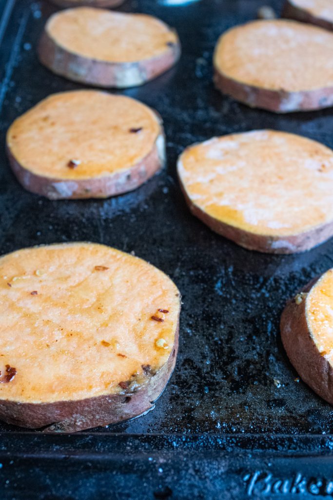 sweet potatoes on pan