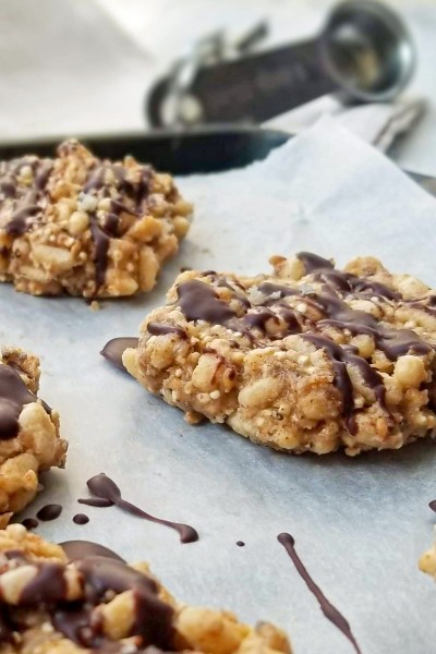caramel protein cookies on tray