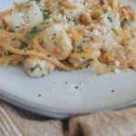 butternut squash pasta on plate with fork