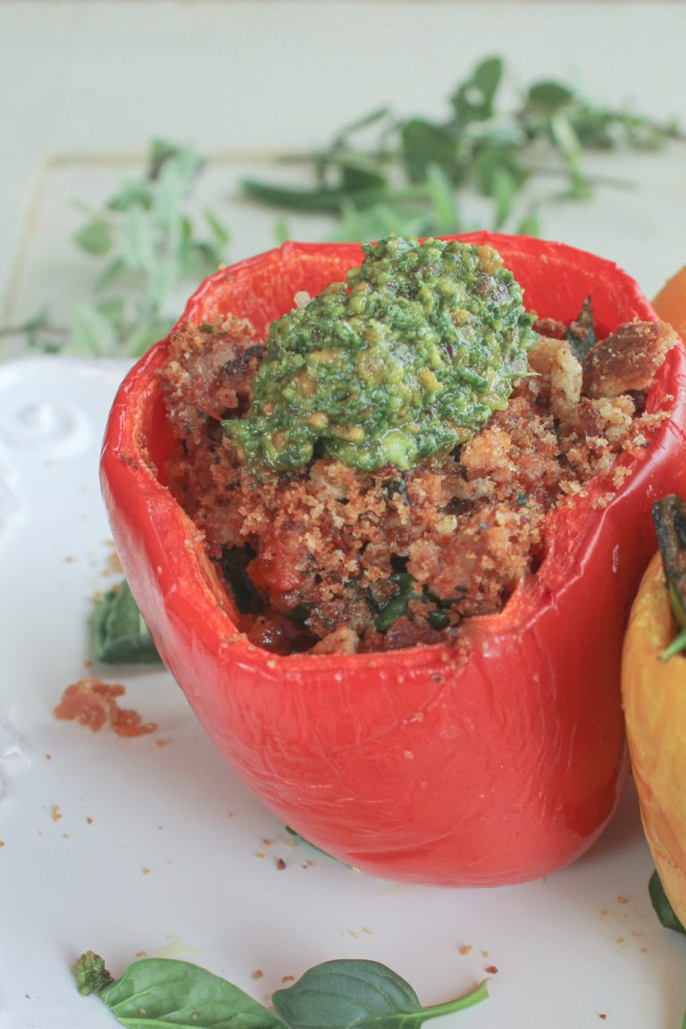 close up of Italian stuffed pepper on plate